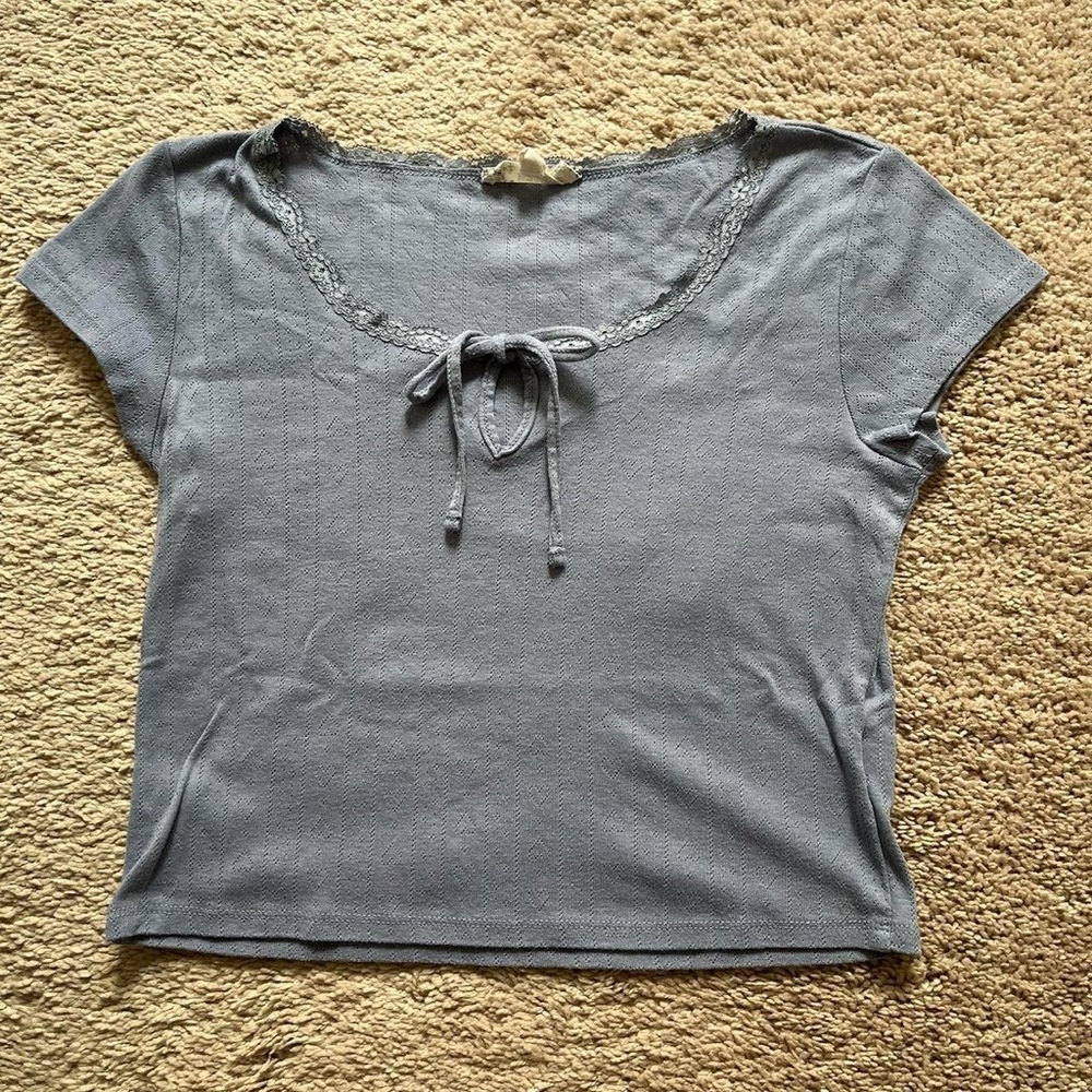 Gray Lace Trim Women's Top